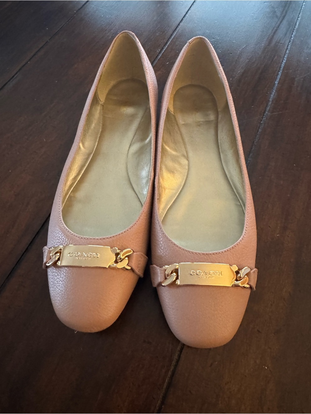 Coach Pink Leather Ballet Flats with Gold Hardware